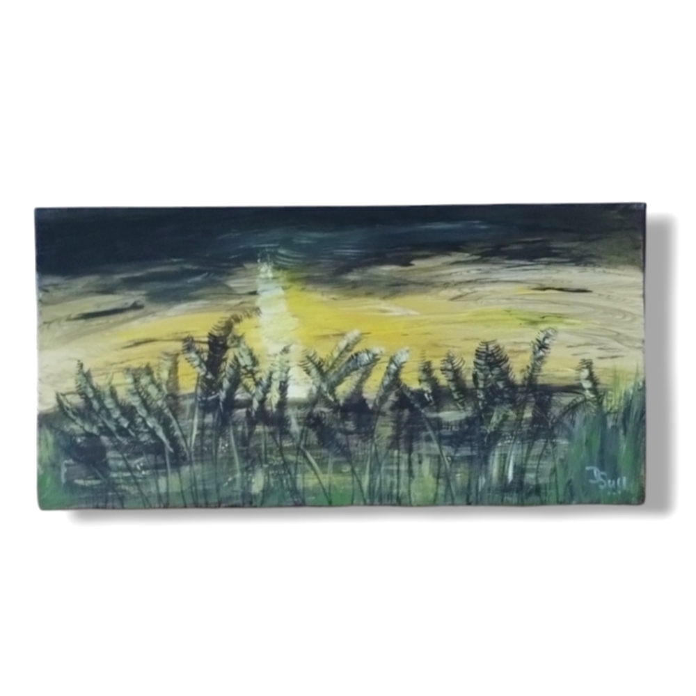 Vintage Original Oil on Canvas Wild Grass Sunset Painting